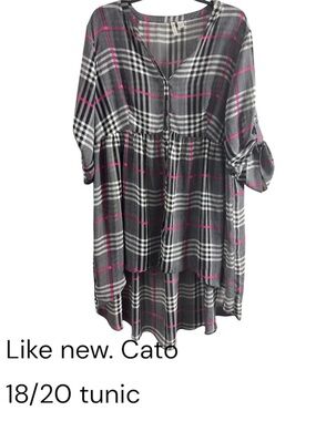 Cato Gray Plaid Tunic with Pink Accents